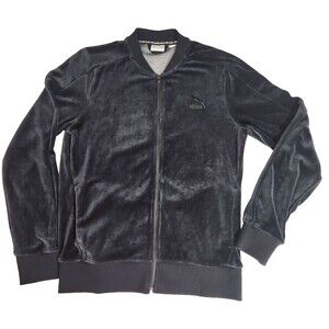 Puma Sweatshirt Black Velvet Velour Zipper Track Jacket Women's Size  Medium